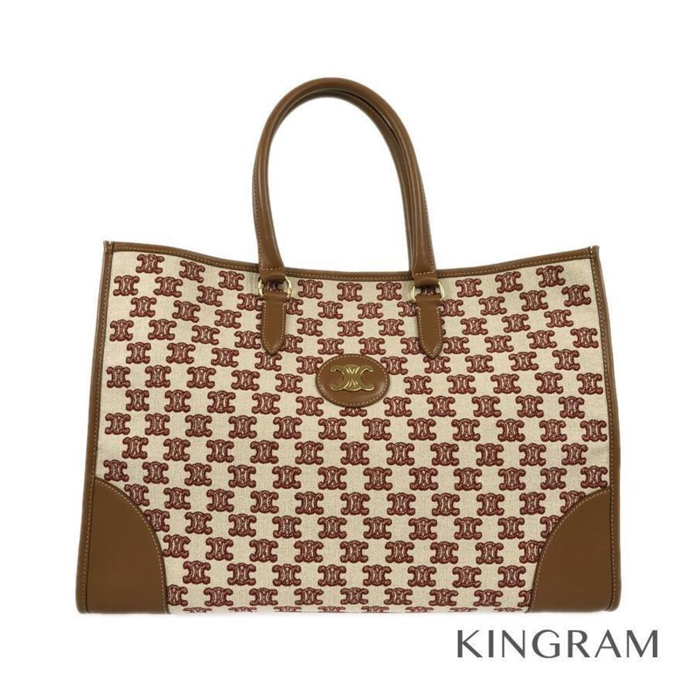 Celine Horizontal Cabas Triomphe Brown Canvas Leather Tote Bag